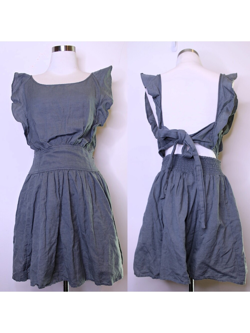 FP Blue/Gray Linen Blend Backless Mini Dress - XS - Picture 1 of 5
